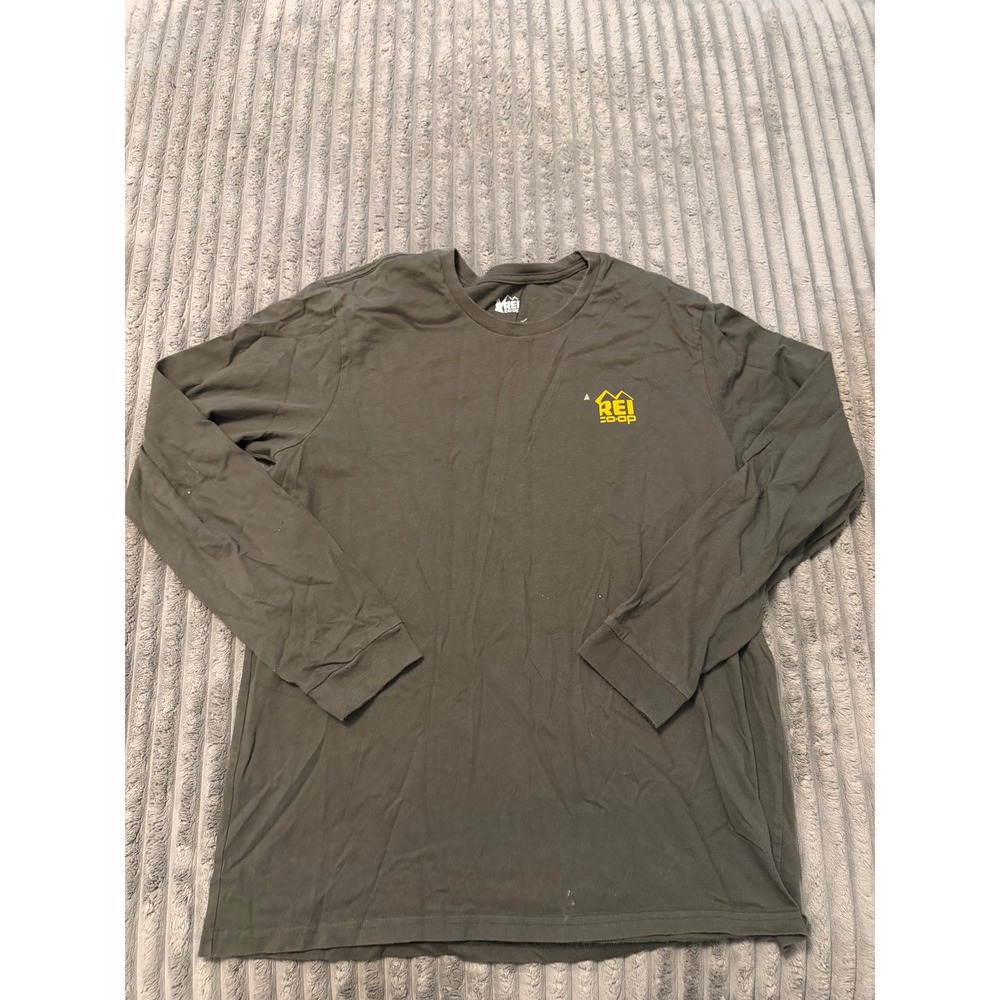 REI Co-op Mens Large Long Sleeve Graphic T-Shirt Olive Green Organic Cotton
